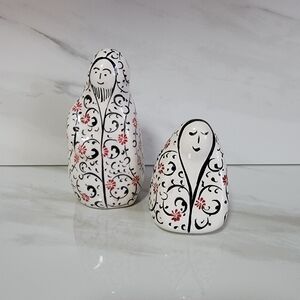 Hand-Painted Turkish Pottery Figurines Set Floral Print Nativity